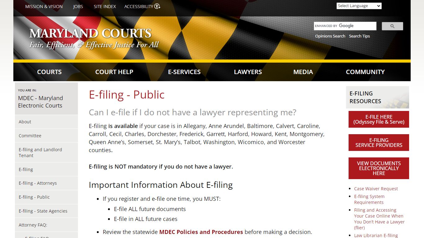 E-filing - Public | Maryland Courts